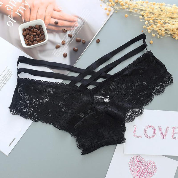 Sexy Panties Women Lace Low-rise Solid Briefs Female Underwear Cross Strap Lingerie G String Thong