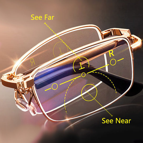 Titanium Anti-Blue Ray Progressive Far And Near Dual-Use Folding Reading Glasses