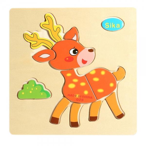 Sika Shaped Wooden Puzzle Block Cartoon Educational Toy Multicolor