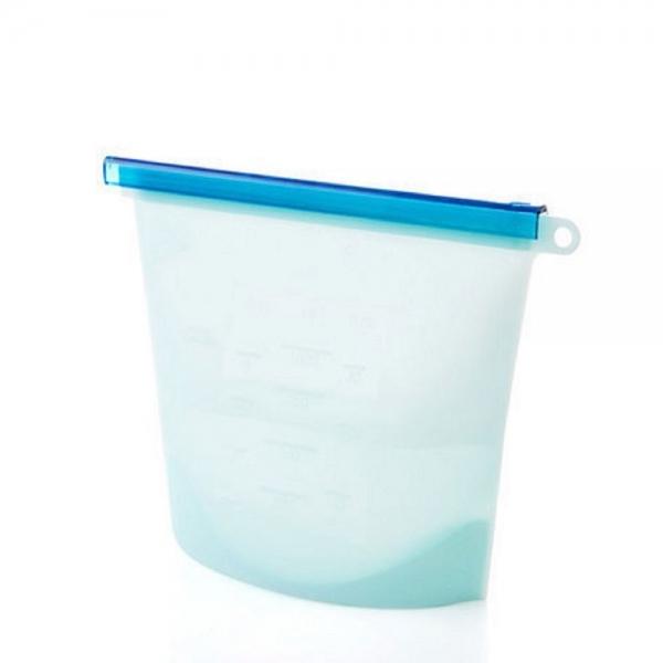 Silicone Reusable Vacuum Seal Fresh Bag Kitchen Re-Zip Storage Pouch Airtight Container for Food Vegetables Fruits - Blue
