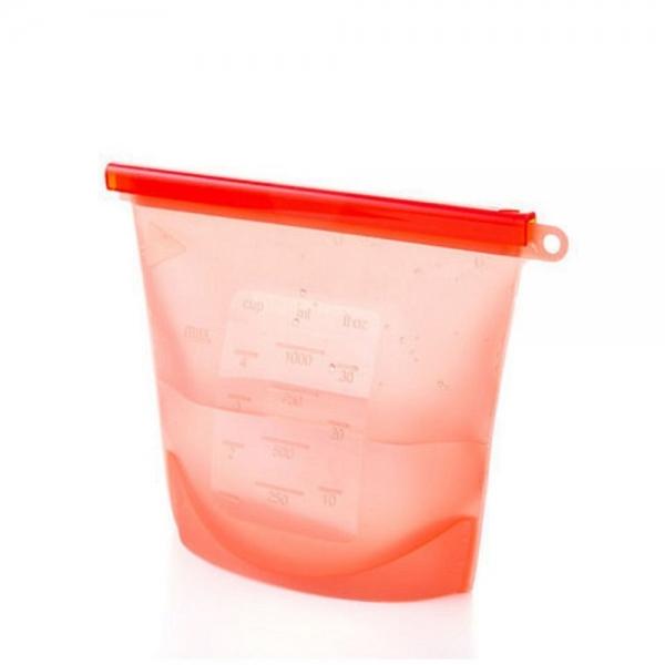 Silicone Reusable Vacuum Seal Fresh Bag Kitchen Re-Zip Storage Pouch Airtight Container for Food Vegetables Fruits - Red