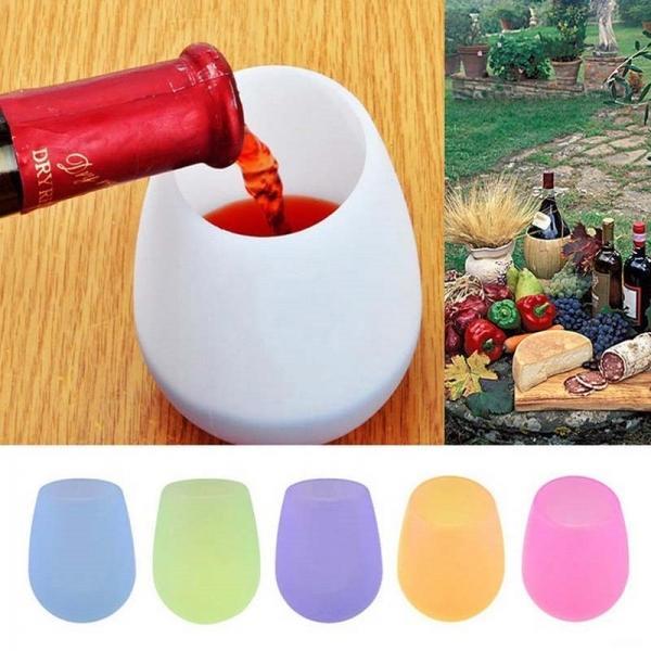 Silicone Wine Cups Foldable Beer Glasses Unbreakable Glasses Non Slip Stoup - White - stringsmall