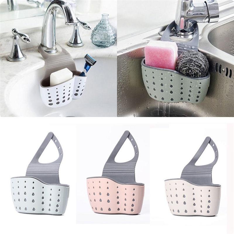 Sink Shelf Soap Sponge Drain Rack Silicone Storage Basket Bag Faucet Holder Adjustable Bathroom Holder Sink Kitchen Accessorie