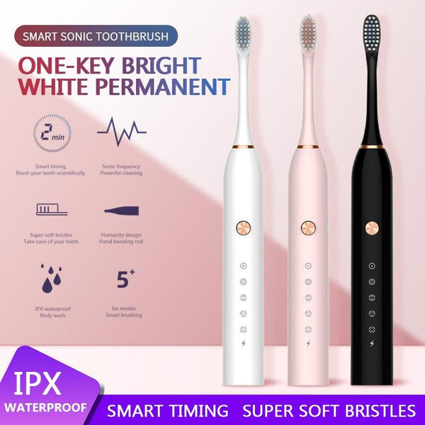Six-speed Electric Toothbrush with 4pcs Brush Head Smart Sonic Vibration Waterproof Electric Toothbrushes Clean Teeth Whitening Teeth Removing Plaque