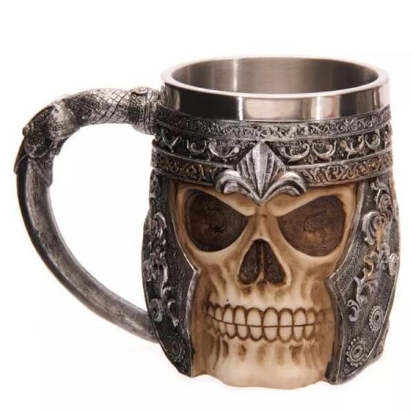 Skull Design Stainless Steel 400mL Coffee Tea Cup Fiendish 3D Tankard Mug Bronze
