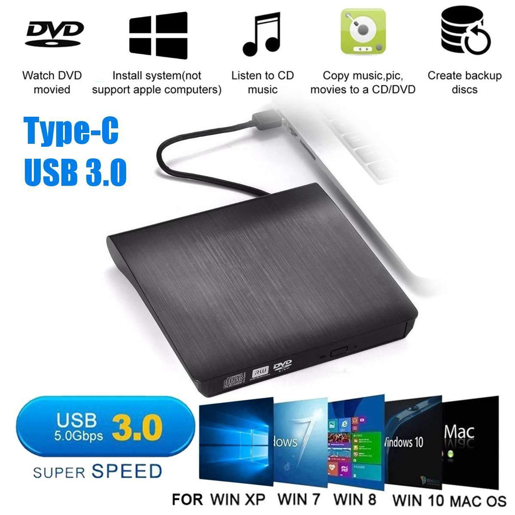Slim External DVD Drive USB 3.0/Type-C Optical Drive portable DVD RW CD Burner Reader for Macs Laptop Windows PC