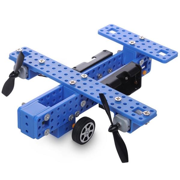 Small DIY Aircraft Model Common Wheel Propeller Fighter Assembly Toys Kit Black & Blue