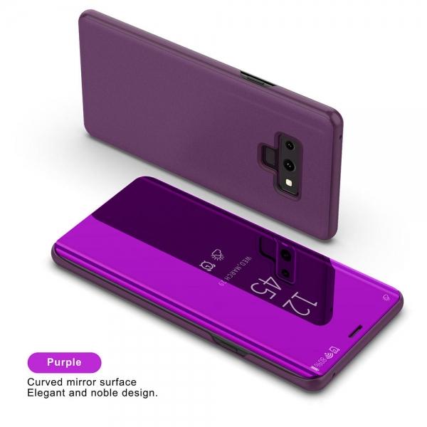 Smart Sleep Window View Bracket Protective Case For Samsung Galaxy Note 9 Plating Mirror Magnetic Flip - Purple