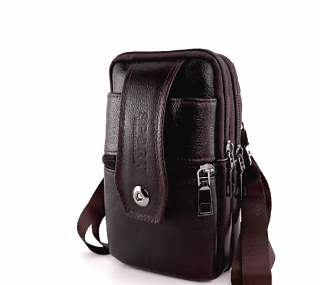 New Men's Cowhide Leather Wallet Waist Bag 3 Layers Large Capacity Waist Bag Shoulder Bag Messenger Bag With Carabiner Shoulder Strap