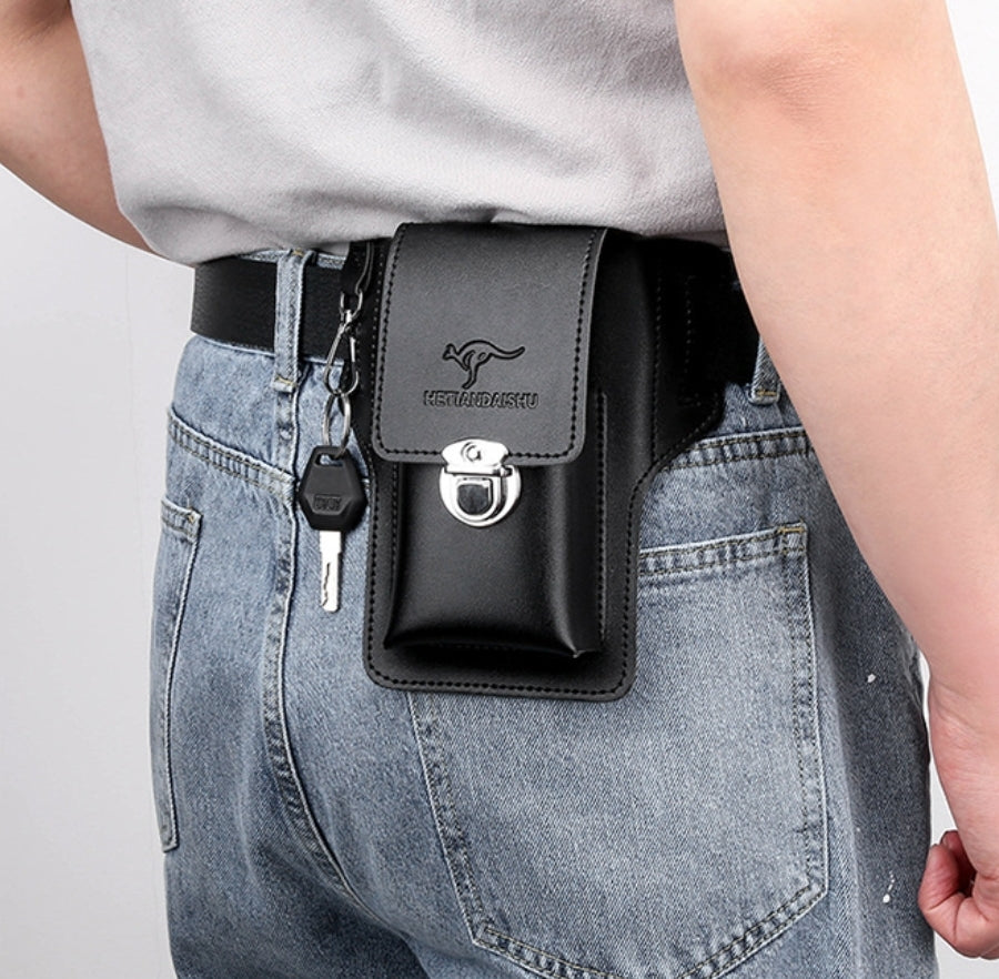 Men Leather Phone Holster Bag Outdoor Belt Hanging Bag Waist Bag Loop Holster Protective Sleeve Leather Belt Phone Bag