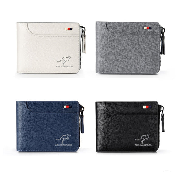 Textured Leather RFID Blocking Wallet with Zipper Multi Credit Card Holder Purse Anti-degaussing Anti-theft brush