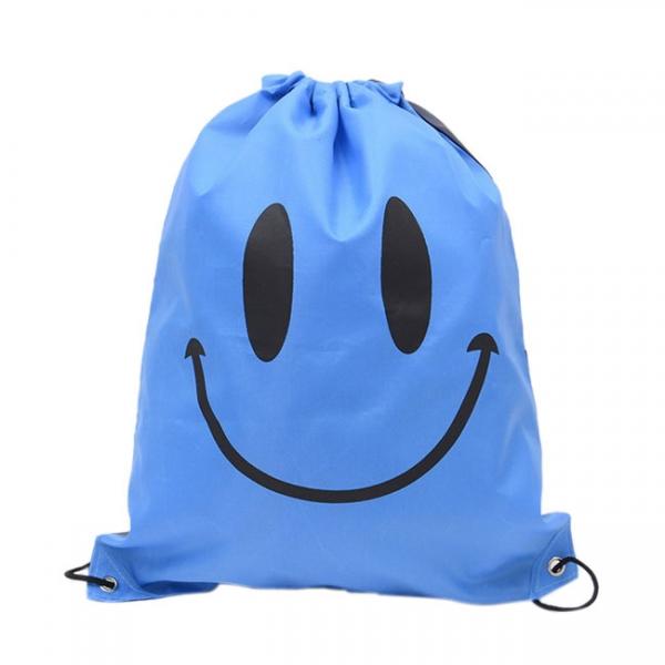 Smiling Face Pattern Double Layers Drawstring Gym Drawstring Bag Boys Girls Mochila Swimming Waterproof Bag Blue