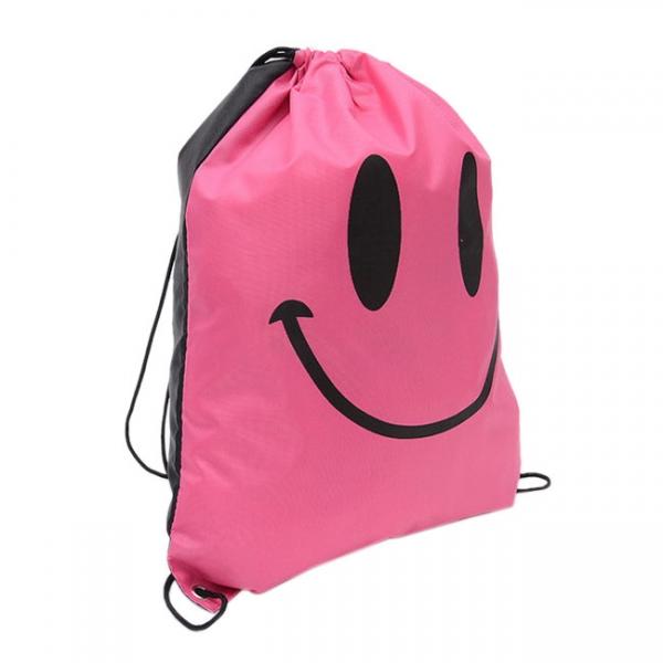 Smiling Face Pattern Double Layers Drawstring Gym Drawstring Bag Boys Girls Mochila Swimming Waterproof Bag Pink