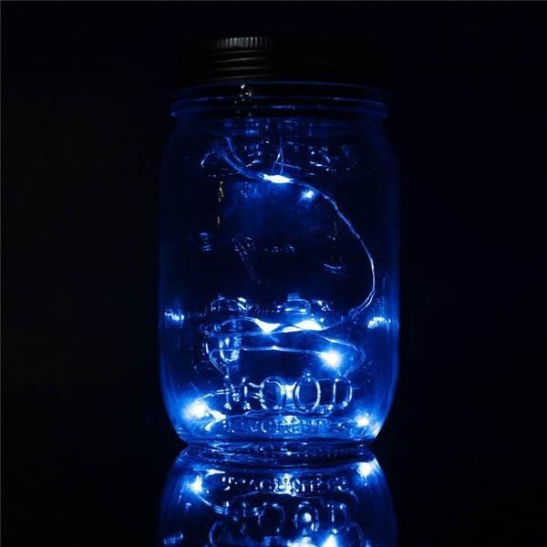 Solar Power Hanging Glass Jar Lamp 8-LED Beads Garden Courtyard Landscape Decor Light Blue