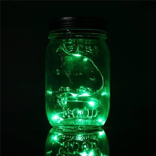 Solar Power Hanging Glass Jar Lamp 8-LED Beads Garden Courtyard Landscape Decor Light Green