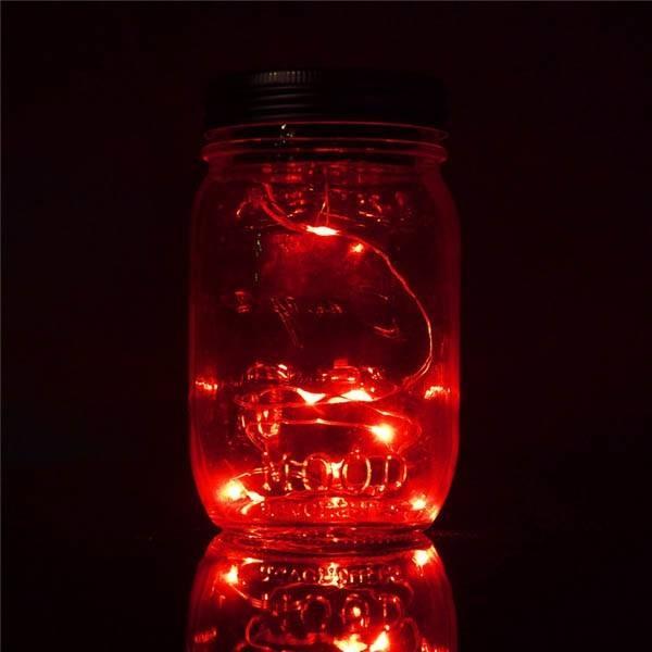 Solar Power Hanging Glass Jar Lamp 8-LED Beads Garden Courtyard Landscape Decor Light Red
