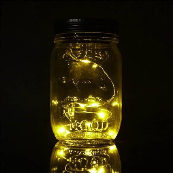Solar Power Hanging Glass Jar Lamp 8-LED Beads Garden Courtyard Landscape Decor Light Yellow