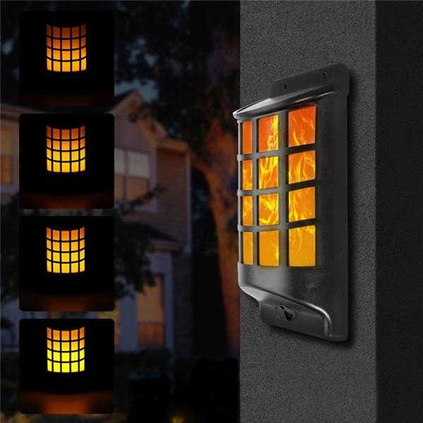 Solar Power Waterproof 66 LED Light Controlled Flickering Flame Wall Light