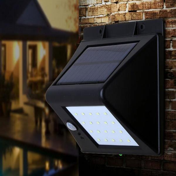 Solar Powered 20-LED Motion Sensor Light Outdoor Garden Patio Pathway Waterproof Lamp Black