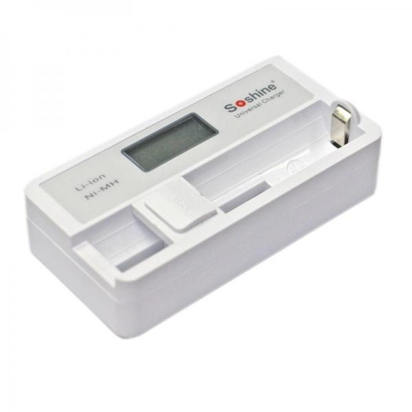 Soshine LCD Display Battery Charger with USB Cable & 5V Adapter for Li-ion 18650 14500 16340 Batteries White