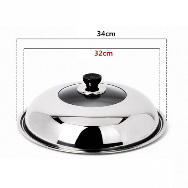 Stainless Steel Cooking Pan Cover Visible Replaced Lid for Frying Wok Pot - 34cm