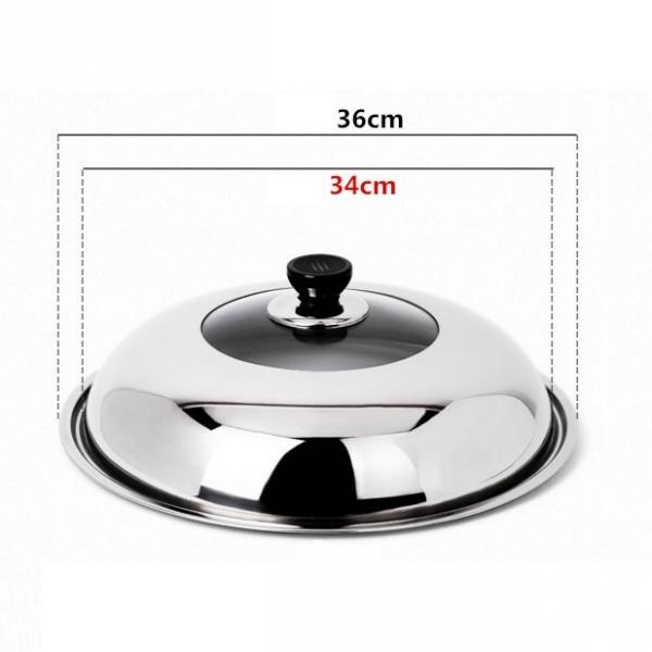 Stainless Steel Cooking Pan Cover Visible Replaced Lid for Frying Wok Pot - 36cm