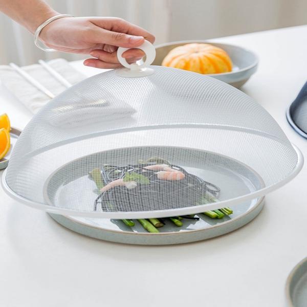 Stainless Steel Round Mesh Food Cover Picnic Barbecue Party Home Fly Mosquito Tent - White/Black