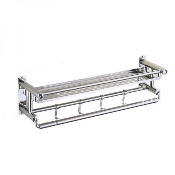 Stainless Steel Towel Rack Holder Shelf Bathroom Wall Mounted Clothes Soap Sponge Organizer with Hooks - 50cm Single Tier