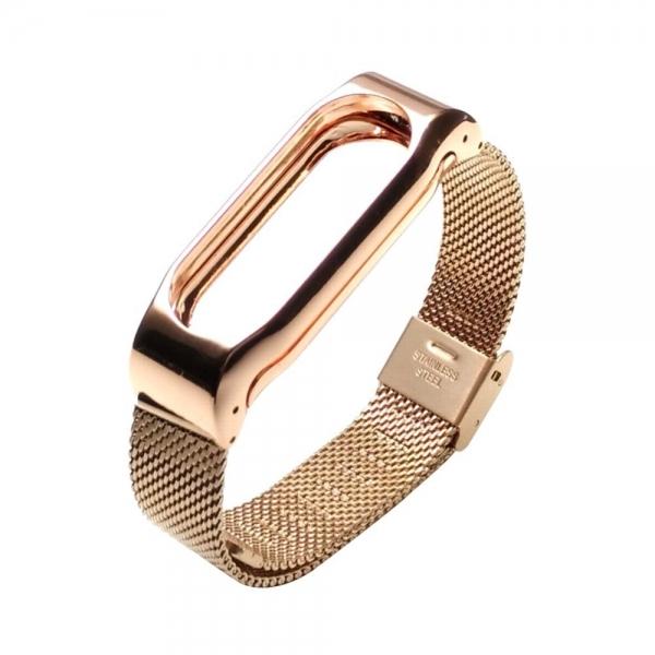 Stainless Steel Metal Frame Watch Strap for Xiaomi Mi Band 2 Roes Gold