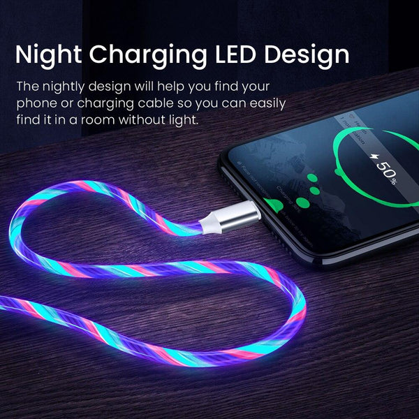 Streamer Data Cable With Touch Switch Control For iPhone 12 11 Pro Flow Luminous Android/Type C/8 Pin Kable Lighting Charge Cord