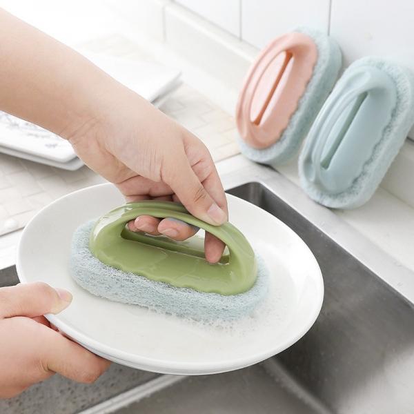 Strong Decontamination Handle Sponge Brush for Bathroom Kitchen Cleaning Green
