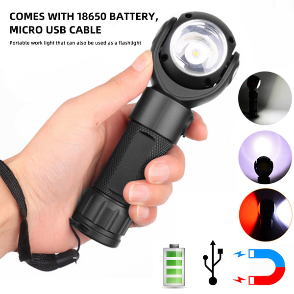 T6+COB Strong Light Flashlight 360 Degree Rotating Lamp Head Built-in Strong Magnet USB Rechargeable Torch LED Camping Lamp