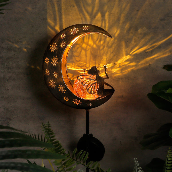 Flower Fairy Garden Solar Lights Landscape LED Garden Light Flower Fairy Iron Statue Path Lawn Outdoor Garden Lights Decoration