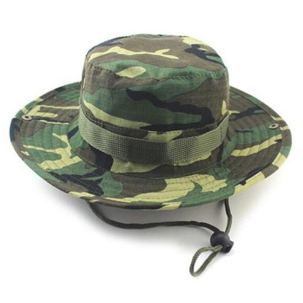 Outdoor Hiking Tactical Combat Camo Fishing Cap Bucket Cap Green Camouflage