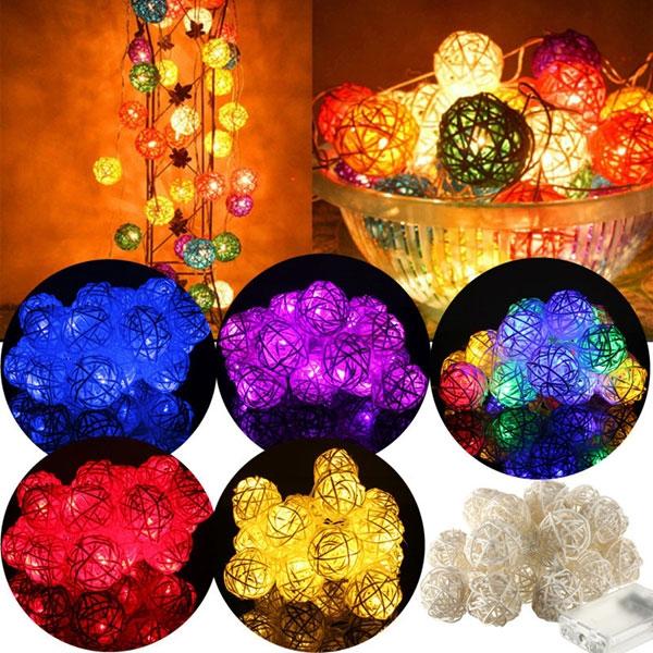 20 LED String Lamp Fairy Lights Thailand Rattan Wedding Ball Colorful