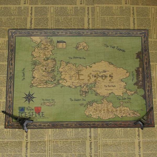The Song of Ice and Fire Game of Thrones Map Vintage Retro Decorative Frame Poster Wall Stickers Posters Home Bar Decor Gift 42 x 30 cm