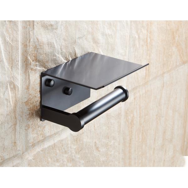 Toilet Paper Holder with Shelf Black Wall Mounted Mobile Phone Paper Towel Holder Decorative Bathroom Roll Paper Holder Creative