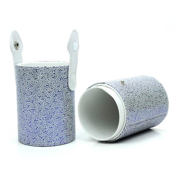 Travel Makeup Brush Round Case Makeup Brush Holder Organizer Size S Blue White African Grain