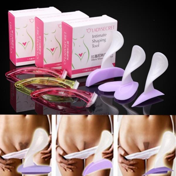 3PCs Triangle-shaped/Linear/Heart-shaped  Bikini Private Shaving Stencil Sexy Female Pubic Hair Razor