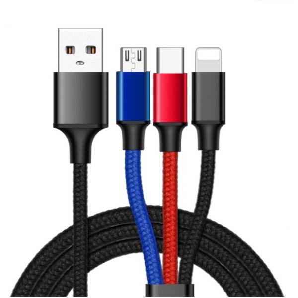 2Pcs 3 in 1 66W Multi Charging Cable Premium Nylon Braided Type C/Micro USB/Lightning Fast Charging Cord Connector