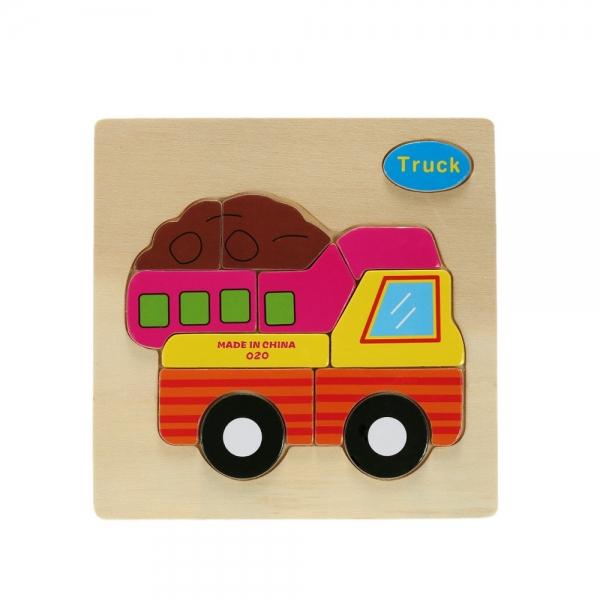 Truck Shaped Wooden Puzzle Block Cartoon Educational Toy Multicolor