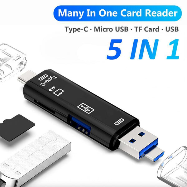 Type C&MicroUSB &USB 5 In 1 High-speed Universal OTG TF Card Reader MicroSD Adapter for Android Phone Computer Extension Headers
