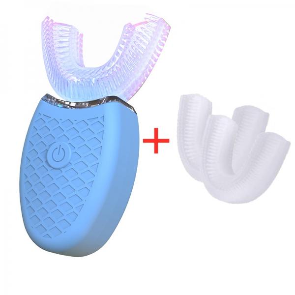 U Shape Electric Automatic Toothbrush IPX7 Waterproof 360° Sonic Deep Cleaning lazy Toothbrush with 2 Toothbrush Head - Blue
