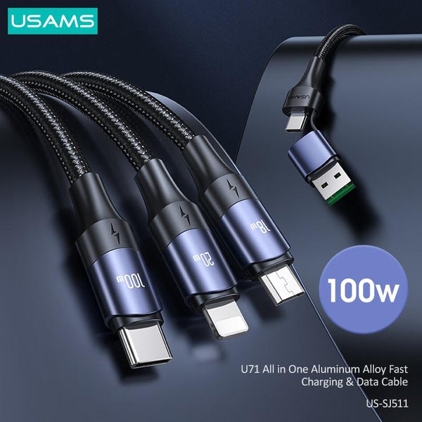 100W USB/Type C To Type C Lightning Micro Fast Charge Cable PD 6A 3 in 1 Aluminum Alloy Fast Charging Data Cable
