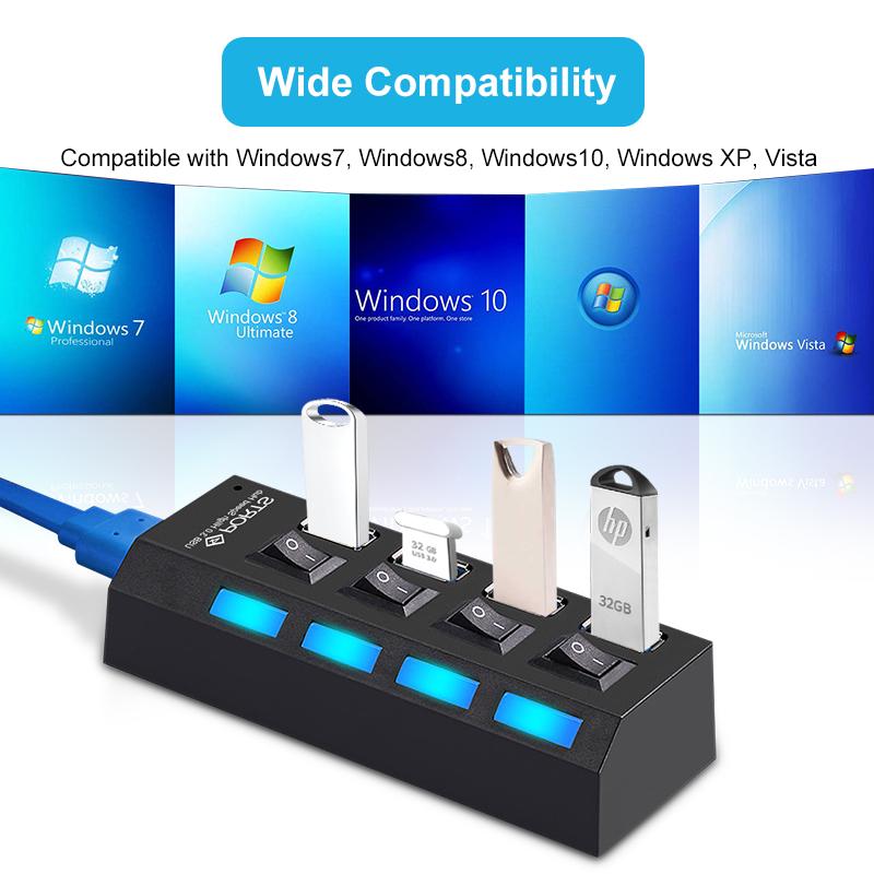 HUB 2.0 Multi USB Splitter 4/7 Port Expander Multiple HUB with Switch for PC Notebook
