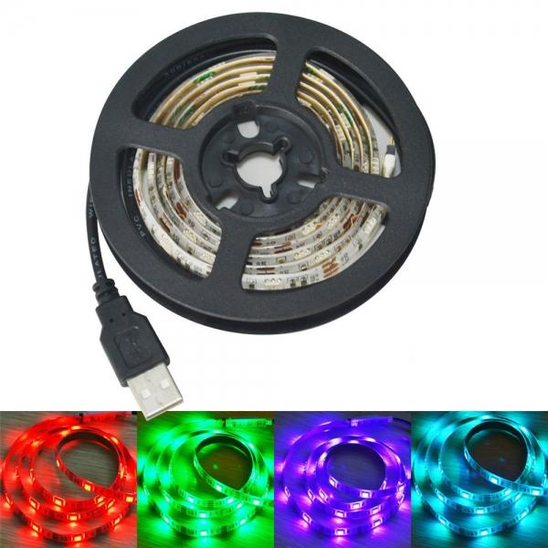 USB 5V 15W 60-SMD 5050 Colorful RGB 60-LED Strip with 3-Key Controller (1m) White & Black