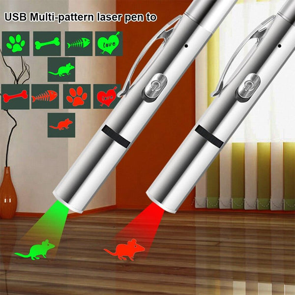 USB Rechargeable Funny Cat Chaser Toys Mini Flashlight Laser LED Pen Light Cat Light Pointers Funny Pet Toys With 5 Patterns
