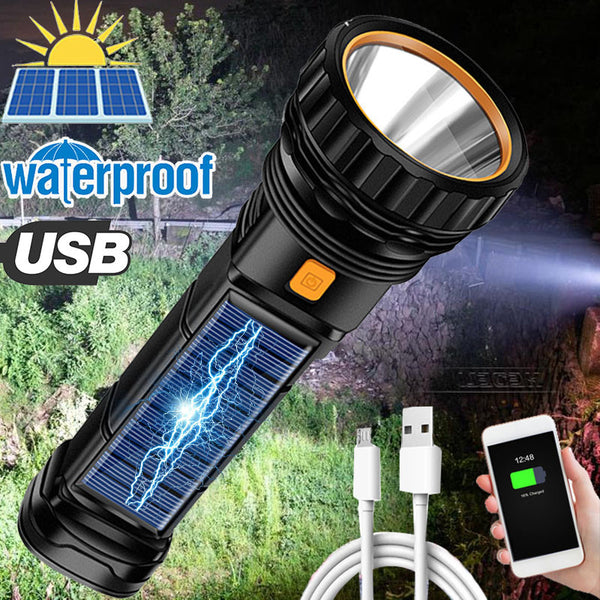 100000ML USB/Solar Charging Flashlight Built-in Battery Torch with Side Lanterna Waterproof Multi-function Emergency Power Bank Hand Lamp