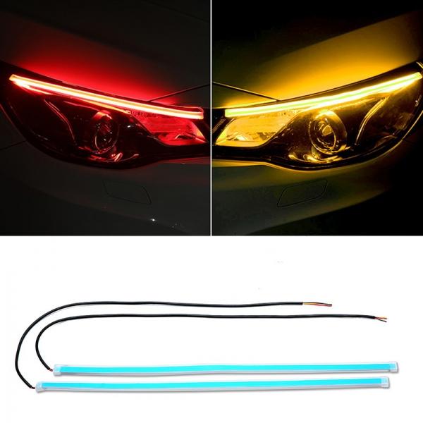 2Pcs Ultra-Thin Car LED Daytime Running Light Soft Tube LED Strip Colorful Water Light Guide Car Light Guide Strips - 45cm Red