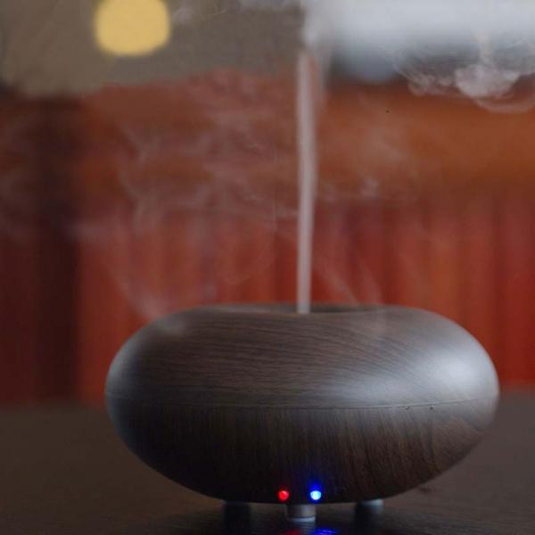 Ultrasonic Spray Mist Aromatherapy Air Humidifier Diffuser Dark Wood Grain & UK Plug (100-240V)